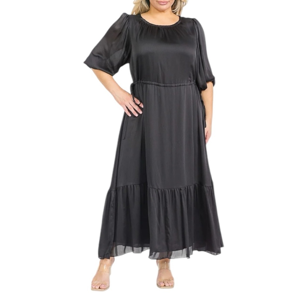 Sugarlips Carmine Solid Midi Maxi Dress in Black size 1X Half Sleeves Side Ties